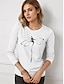 abordables Camiseta-Camiseta de mujer Manga larga Algodón 100% Estampado Libélula Blanco Regular Primavera y otoño