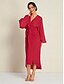 cheap Casual Dresses-Linen Long Sleeve V Neck Midi Party Dress