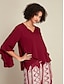 abordables Blouses-Flare Cuff Ruffle Crew Neck Blouse