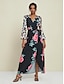 preiswerte Print Dresses-Satin Floral Leopard V Neck Maxi Dress