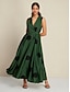 abordables Print Dresses-Polka Dot Satin V Neck Sleeveless Maxi Dress