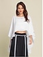 cheap Two Piece Sets-Chiffon Irregular Hem Blouse&amp;Satin Contrasting Binding Process Wide Leg Culottes Two Piece Set