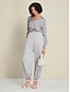 cheap Two Piece Sets-Satin Turndown Long Sleeve Shirt&amp;Satin Elegant Full Length Pants Two Piece Set