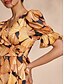 economico Abiti da festa-Print Leaf Tie Front Ruffle Hem Dress