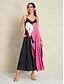 cheap Print Dresses-Satin Floral Swing V Neck Sleeveless Maxi Dress