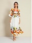 preiswerte Print Dresses-Graphic Satin V Neck Maxi Dress