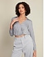 cheap Two Piece Sets-Satin Turndown Long Sleeve Shirt&amp;Satin Elegant Full Length Pants Two Piece Set