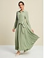 cheap Casual Dresses-Hem Belted Turndown Long Sleeve Maxi Dress