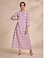 cheap Print Dresses-Ethnic Floral Notched Collar Maxi Dress