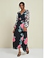 baratos Print Dresses-Satin Leopard Floral V Neck Maxi Dress