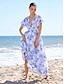 abordables Print Dresses-Floral Chiffon V Neck Maxi Dress