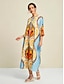 baratos Print Dresses-Resort Wear Folk Print Lace Up Midi Dress