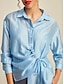 abordables Shirts-Drawstring Drop Shoulder Tencel Long Sleeve Shirt