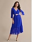 preiswerte Casual Kleider-Royal Blue Chiffon Belted Midi Dress