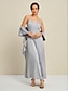 cheap Jumpsuits-Satin Cape Sleeve V Neck Party Jumpsuit