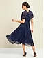 cheap Party Dresses-Chiffon Navy Blue Lace Up Tie Knot Party Midi Dress