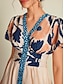 abordables Print Dresses-High Waist Floral V Neck Maxi Dress