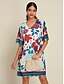 baratos Print Dresses-Satin Floral Print V Neck Mini Dress