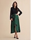 abordables Skirts-Polka Dot Satin Belted Maxi Skirt