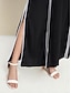 cheap Two Piece Sets-Chiffon Irregular Hem Blouse&amp;Satin Contrasting Binding Process Wide Leg Culottes Two Piece Set