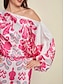 abordables Blouses-Satin Floral Lantern Sleeve Silk Blouse