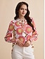abordables Blouses-Blusa para Mujer con Estampado Floral y Escote Pronunciado