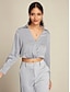 cheap Two Piece Sets-Satin Turndown Long Sleeve Shirt&amp;Satin Elegant Full Length Pants Two Piece Set