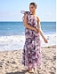 billige Print Dresses-One Shoulder Floral Chiffon Maxi Dress