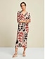 economico Print Dresses-Trees Leaves Print V Neck Maxi Dress