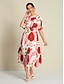 billige Print Dresses-Elastic Waist Floral Half Sleeve Midi Dress