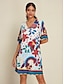 economico Print Dresses-Satin Floral V Neck Half Sleeve Mini Dress