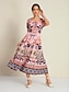 cheap Print Dresses-Floral Lace Up Elegant Short Sleeve Midi Dress