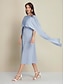 abordables Robes Soirée-Mismatched Satin Half Sleeve Party Midi Dress