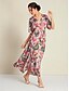 abordables Print Dresses-Floral Rayon V Neck High Waist Maxi Dress