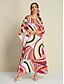 baratos Print Dresses-Satin Geometric Raglan Sleeve Maxi Dress