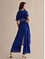 cheap Jumpsuits-Chiffon Sequin Embroidered Flare Cuff Sleeve V Neck Jumpsuit