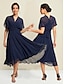 cheap Party Dresses-Chiffon Navy Blue Lace Up Tie Knot Party Midi Dress