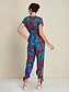 abordables Combinaisons-Rayon Drawstring V Neck Short Sleeve Jumpsuit