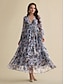 baratos Print Dresses-Floral V Neck Chiffon Maxi Dress