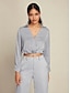 cheap Two Piece Sets-Satin Turndown Long Sleeve Shirt&amp;Satin Elegant Full Length Pants Two Piece Set