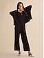 abordables Two Piece Sets-Women Bolero Top Black Long Sleeve Casual Daily Round Neck Loose Fit