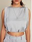 cheap Tank Tops &amp; Camis-Satin Drawstring Round Sleeveless Tank