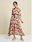 abordables Print Dresses-Bohemia Geometric Satin Split Sleeve Maxi Dress