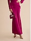 cheap Two Piece Sets-Satin Wedding Guest Magyar Sleeve Shirt &amp; Satin Mid Waist Maxi Skirt Two Piece Set