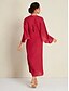 abordables Robes Décontracté-Linen Long Sleeve V Neck Midi Dress