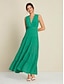 abordables Robes Décontracté-Ruched Deep V Neck Maxi Dress Chiffon