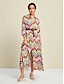 billige Print Dresses-Geometric Satin Split Sleeve Shirt Maxi Dress