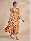 baratos Vestidos de Renda-Leaf Print Tie Front Ruffle Hem Dress