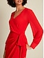 cheap Casual Dresses-Chiffon Plain Tie Front Knot Wrap Long Sleeve Dress Set