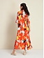 abordables Print Dresses-Boho Floral Satin Maxi Dress